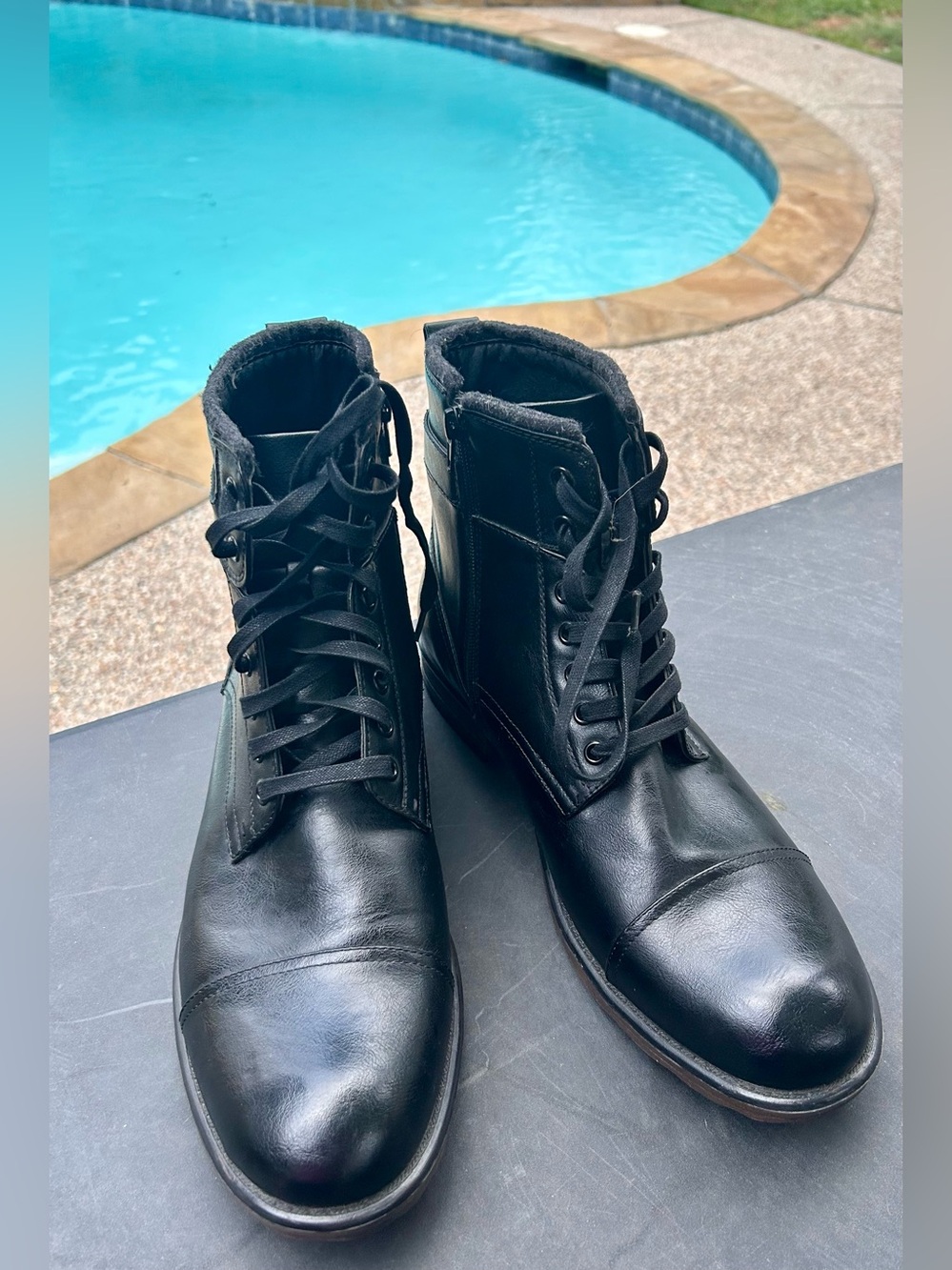 Arizona Jean Company Men's Black Leather Lace-Up Cap-Toe Boots with Side Zipper